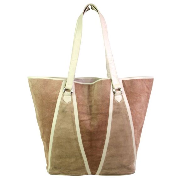 EXTRA LARGE VINTAGE BROWN BEIGE GENUINE LEATHER SUEDE SHOULDER BAG PURSE TOTE - Picture 4 of 10